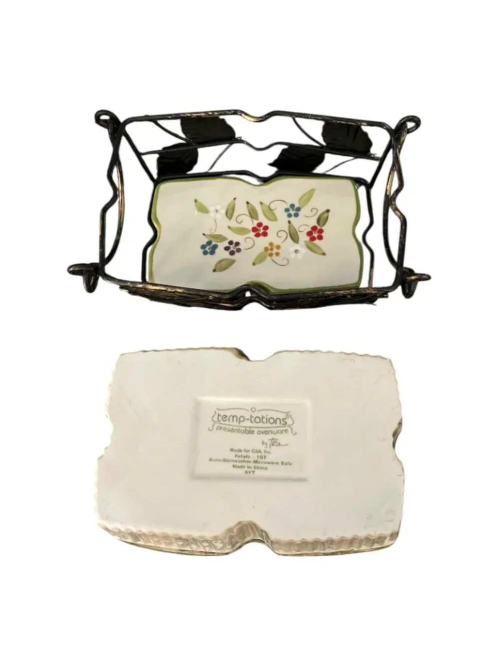 Temp-tations by Tara Floral Ceramic Baking Dish With Metal Rack 6.5 Inch Y2K